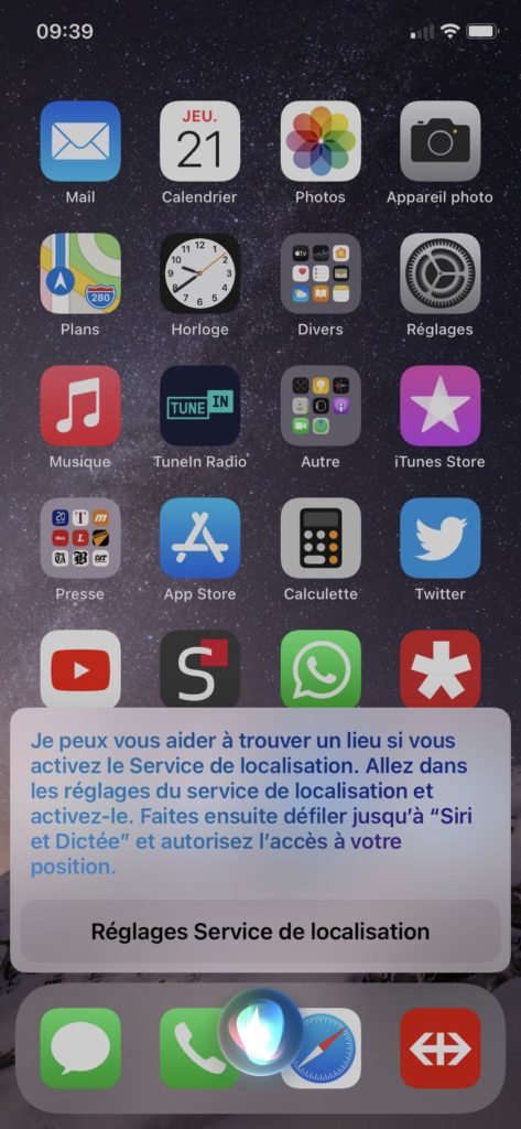 Réponse de Siri sur écran de smarphone